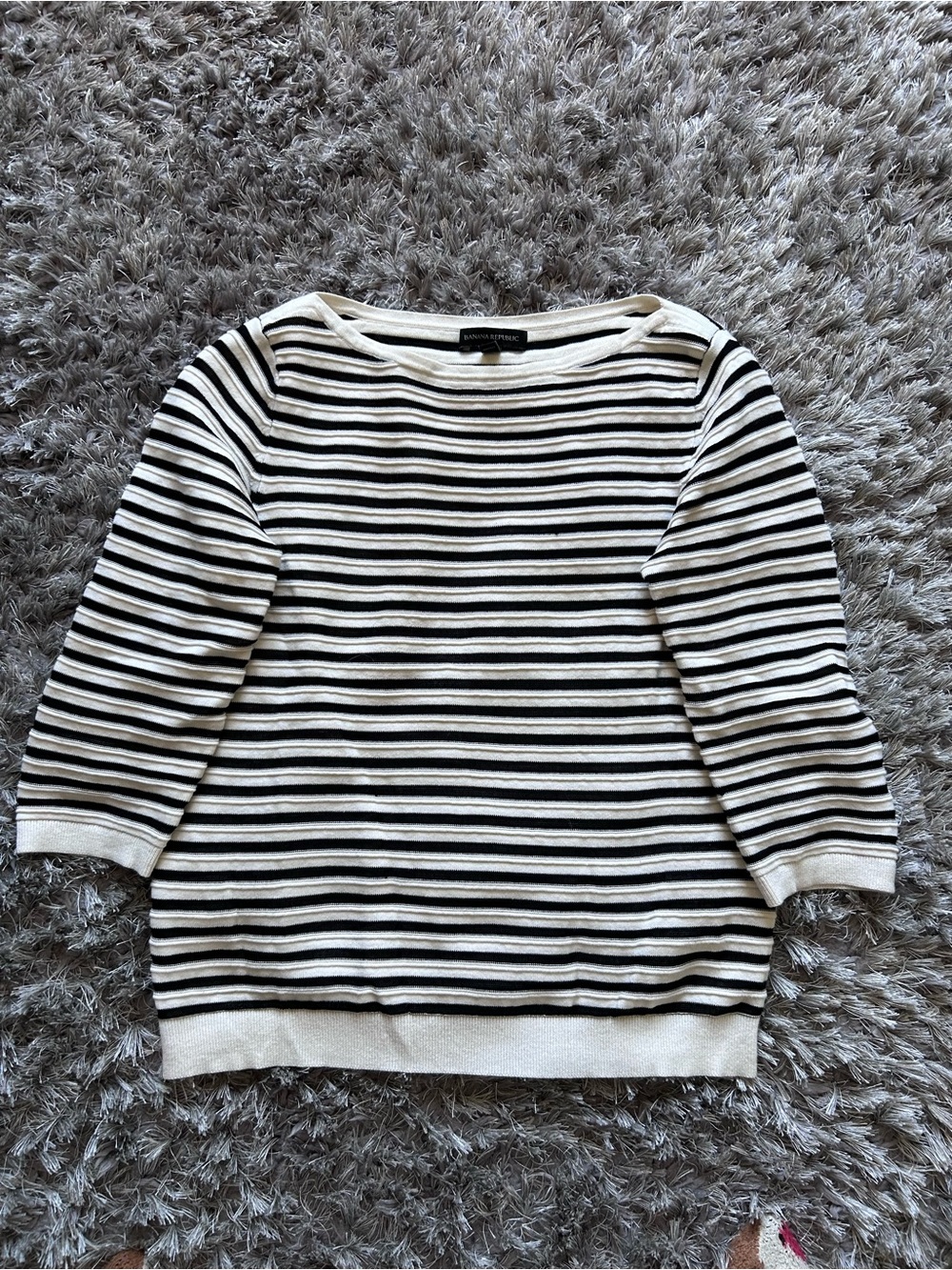 Banana Republic Cream and Black Striped Scoop-Neck Sweater